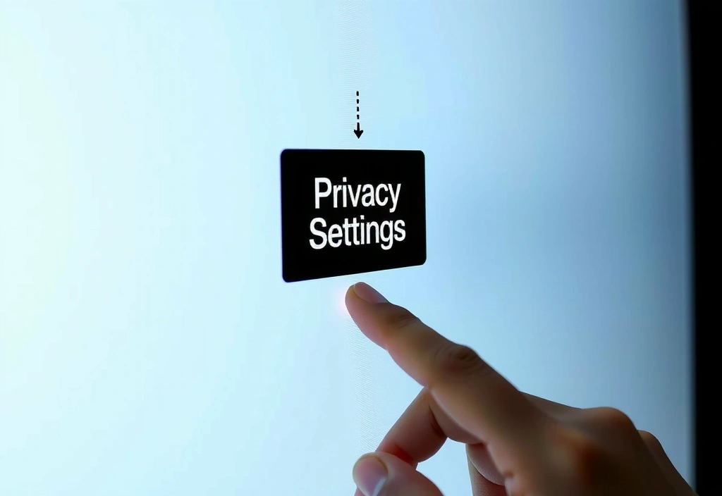 Mano haciendo clic en un botón de configuración de privacidad en una pantalla digital, representando la gestión de cookies.