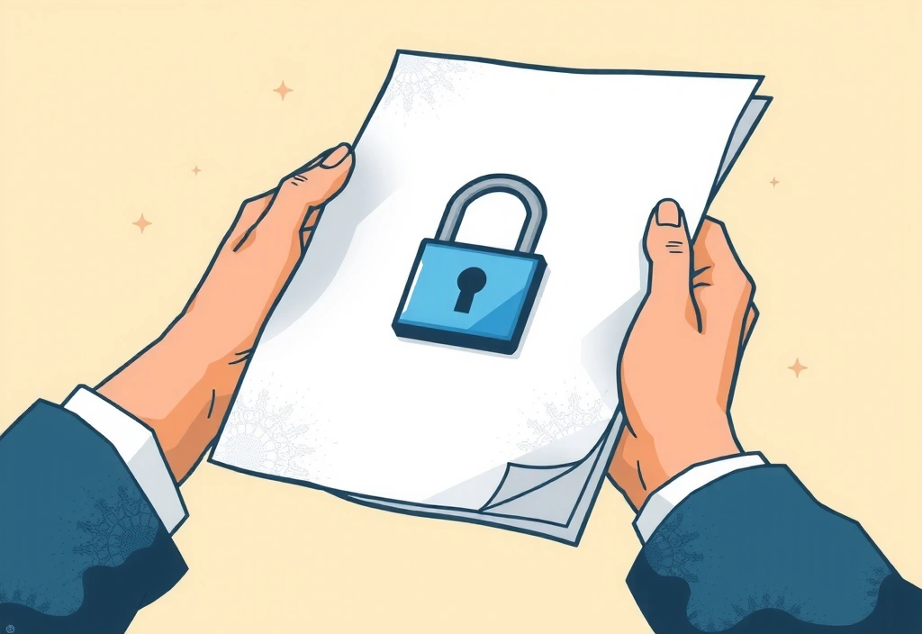 Ilustración de manos sosteniendo un documento con un icono de candado, representando derechos de privacidad del usuario